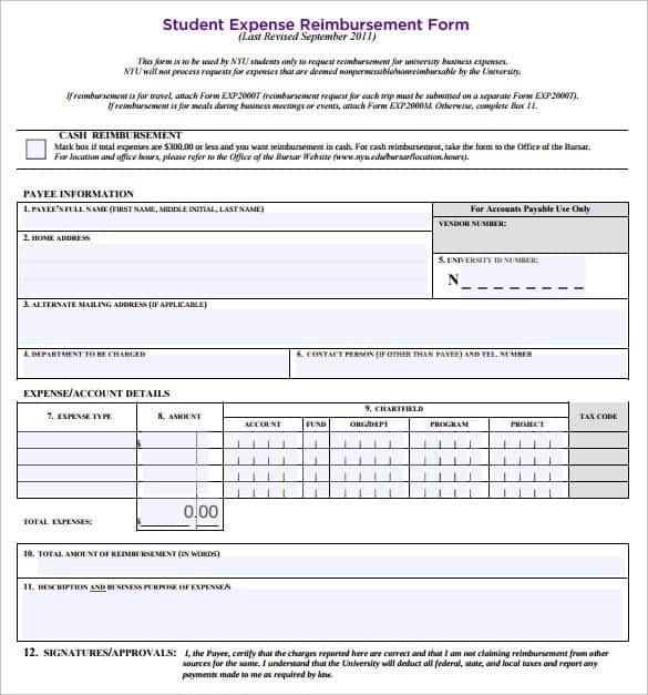 Reimbursement Form Template Word