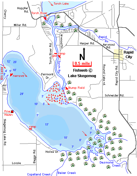 Originally built in the 1950's, . Lake Skegemog Map Antrim County Michigan Fishing Michigan