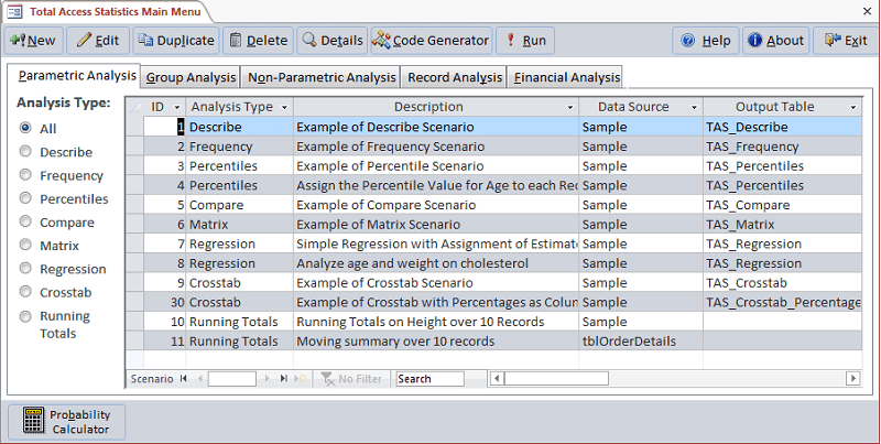 White logo in red background. Microsoft Access Statistical Analysis and Number Crunching