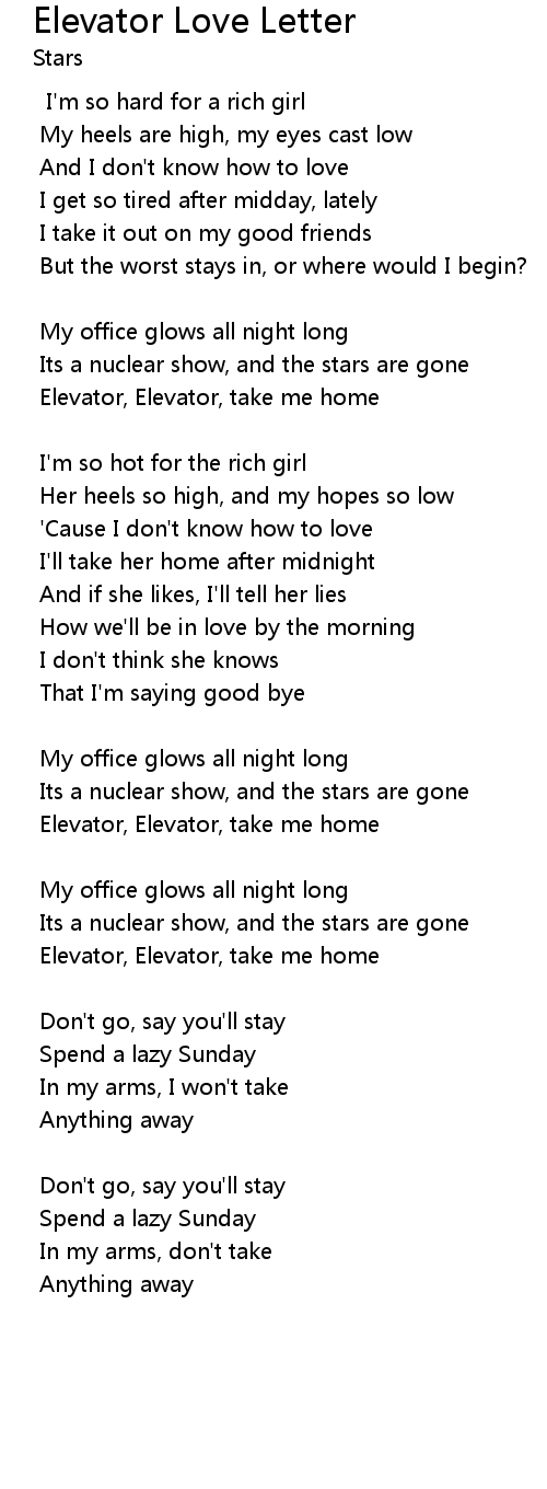25.08.2021 · elevator love letter is the nineteenth episode of thefifth seasonand the 97th overall episode ofgrey's anatomy. Elevator Love Letter Lyrics Follow Lyrics