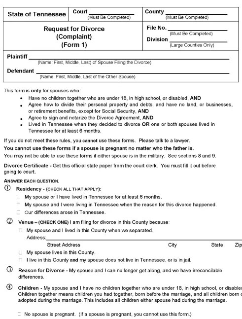 free tennessee divorce forms divorce paperwork download free