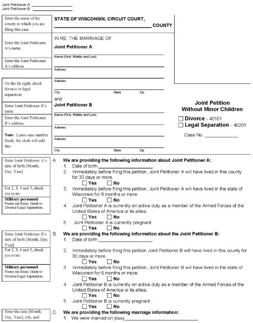 free wisconsin divorce forms divorce paperwork download free