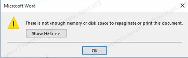 Resolved) How to Fix error: There is not enough memory or disk space to  repaginate or print this document - Free Printer Driver Download