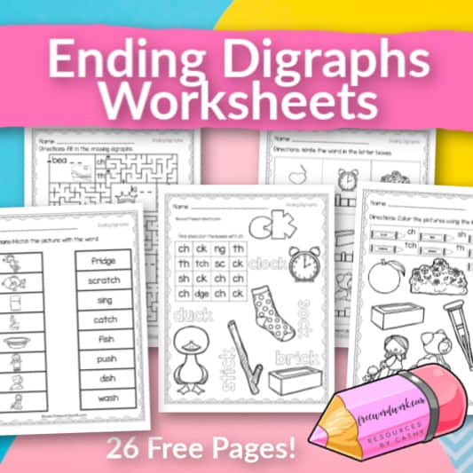 ending digraph worksheets free word work