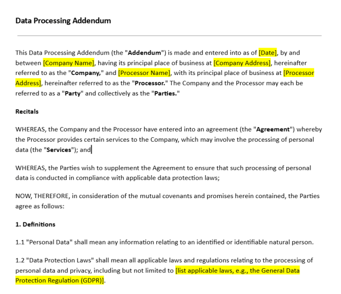 Data Protection Addendum For Vendor Agreements