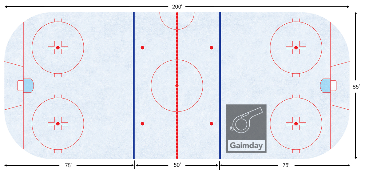 The international or olympic games rink ice surface is 98.4 feet wide and 197 feet long. Hockey Rink Lines Explained With Images Gaimday