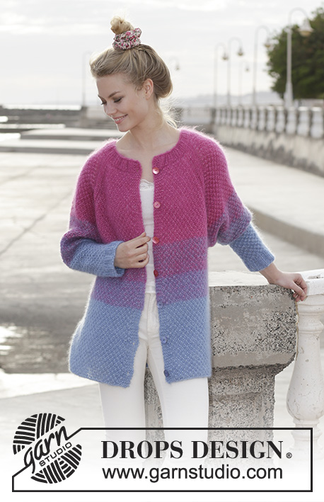 The sample shown in the photographs was knitted in a now discontinued yarn. Blackberry Crush Cardigan Drops 187 39 Free Knitting Patterns By Drops Design