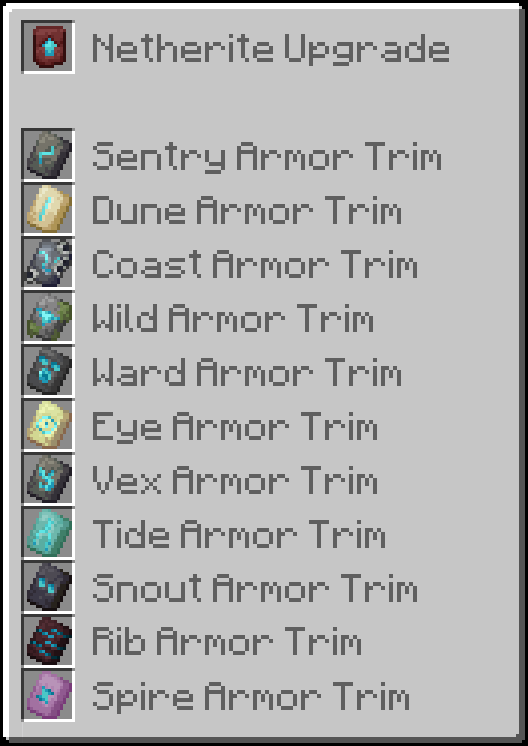Collection All Armor Trim Minecraft 1
