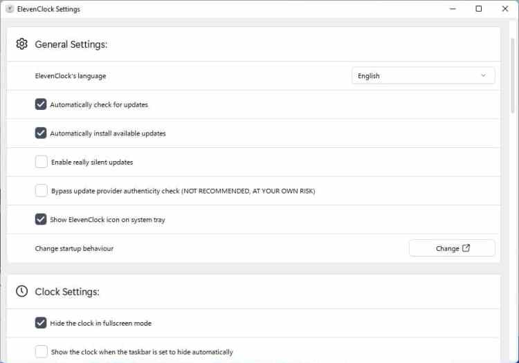 ElevenClock interface