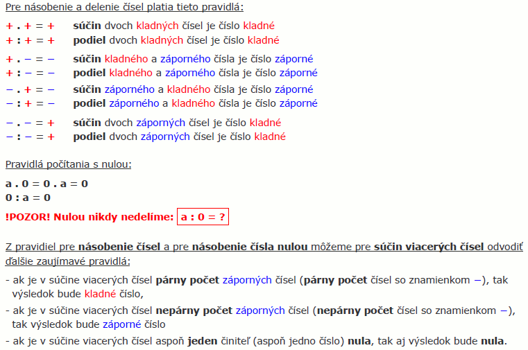 Záporné čísla sú čísla menšie ako 0. Nasobenie A Delenie Celych Cisel