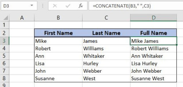 Excel formula: Join first and last name
