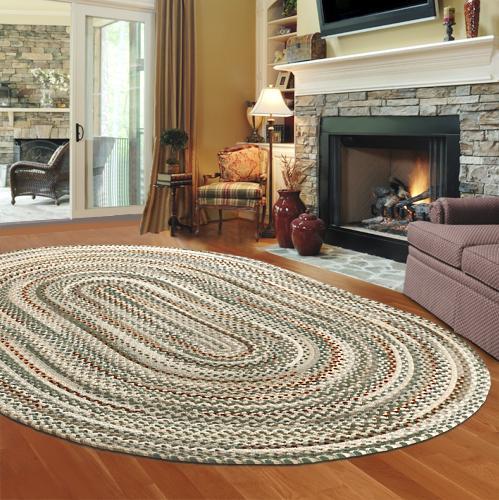 Beacon Hill Braided Rug - Beige Tones with Green Burgundy Beacon Hill Braided Rug - Beige Tones with Green Burgundy
