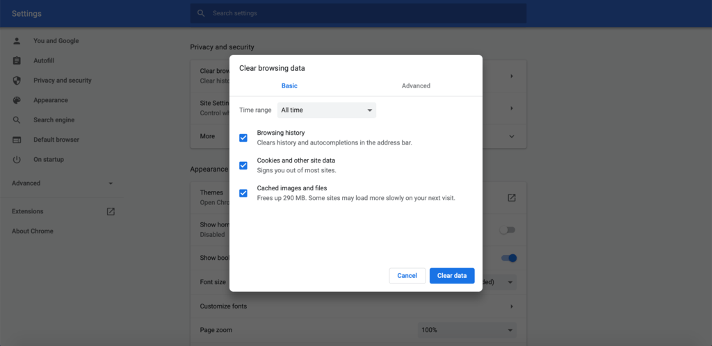 xóa lịch sử duyệt web trên Google Chrome.