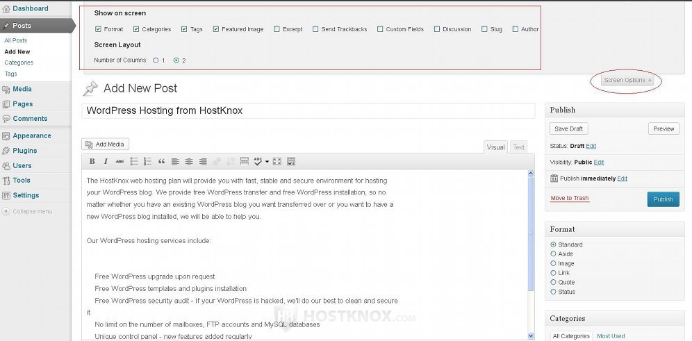 Wordpress revisions let you restore previous edits on posts and pages. Hostknox Wordpress Post Form Settings Tutorial