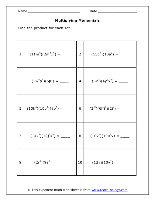 multiplying monomials worksheet and answer key 938645