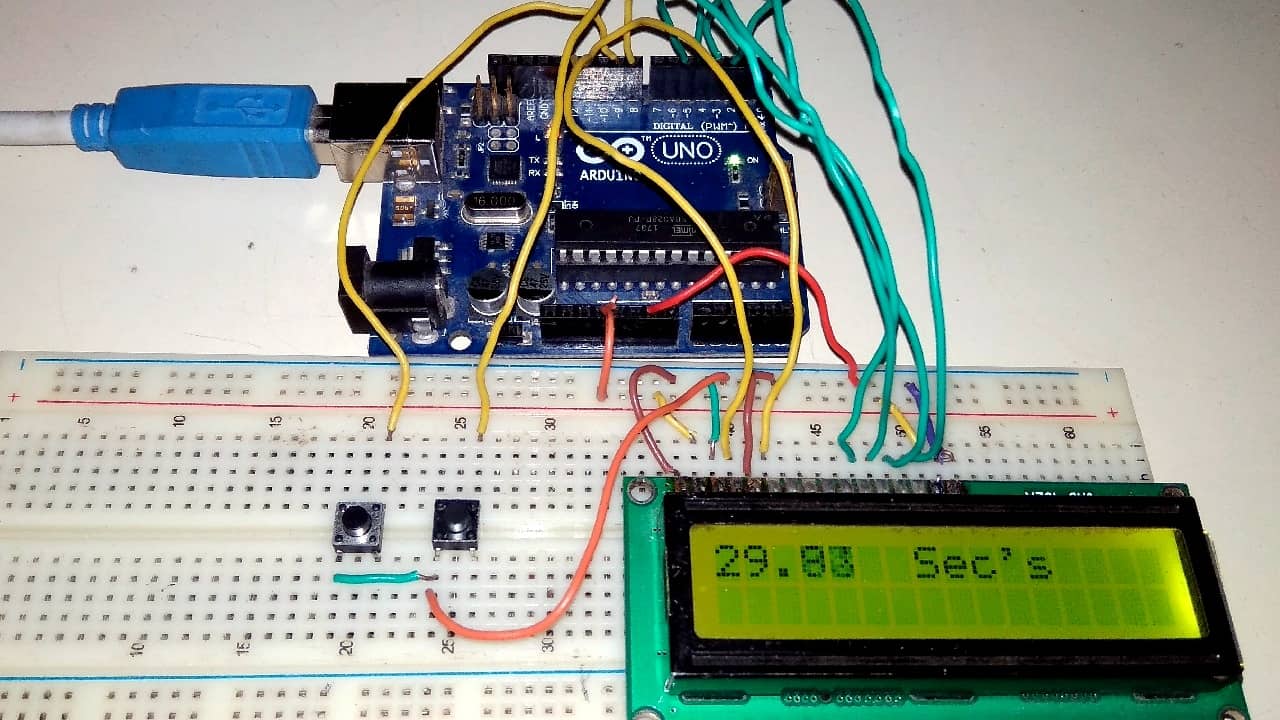 Stopwatch Using Arduino LCD With Start Stop Reset Button