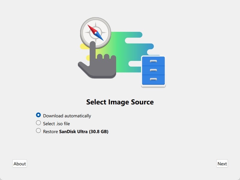 Select Linux ISO Image Source