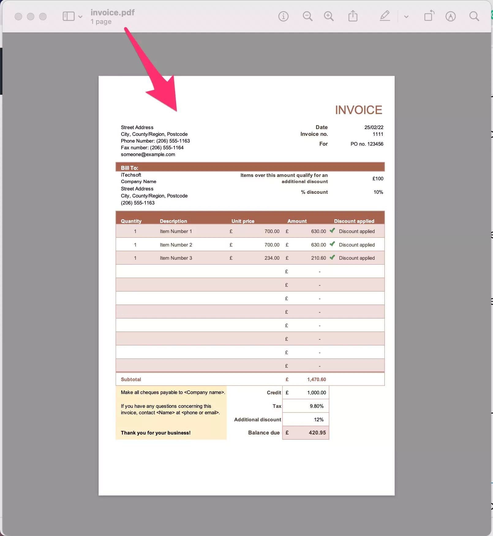 Excel Invoice Template For Mac