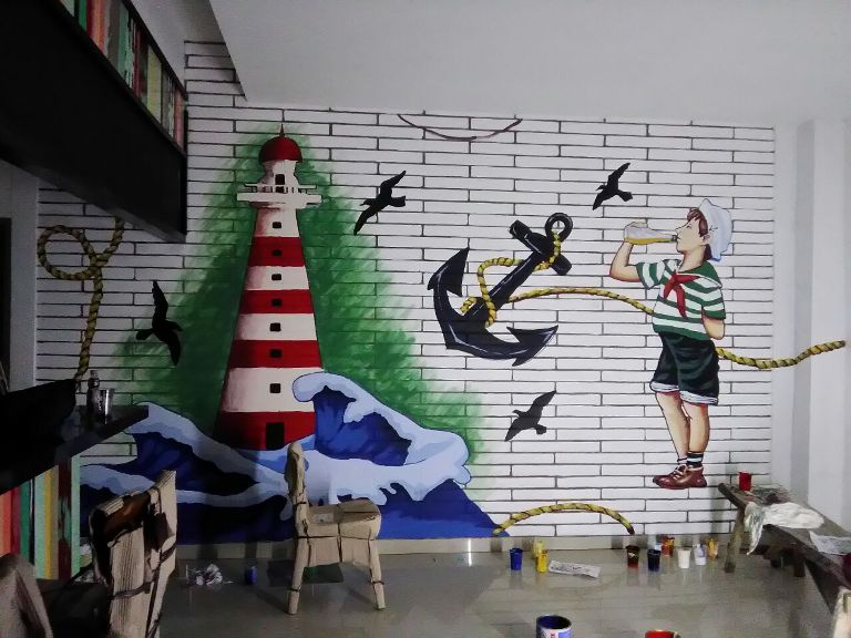 Lukis mural || lukis dinding sekolah tk / paud || tema binatang. Bitung Mural Service A Sailor Themed Mural With Inspirational Quote