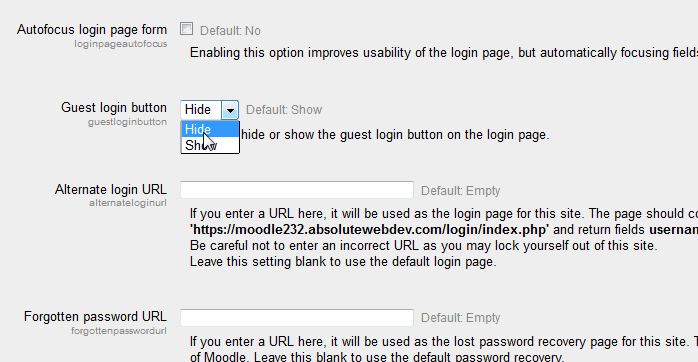 Removing the Guest login button from the Moodle login page – InMotion Hosting Support Center