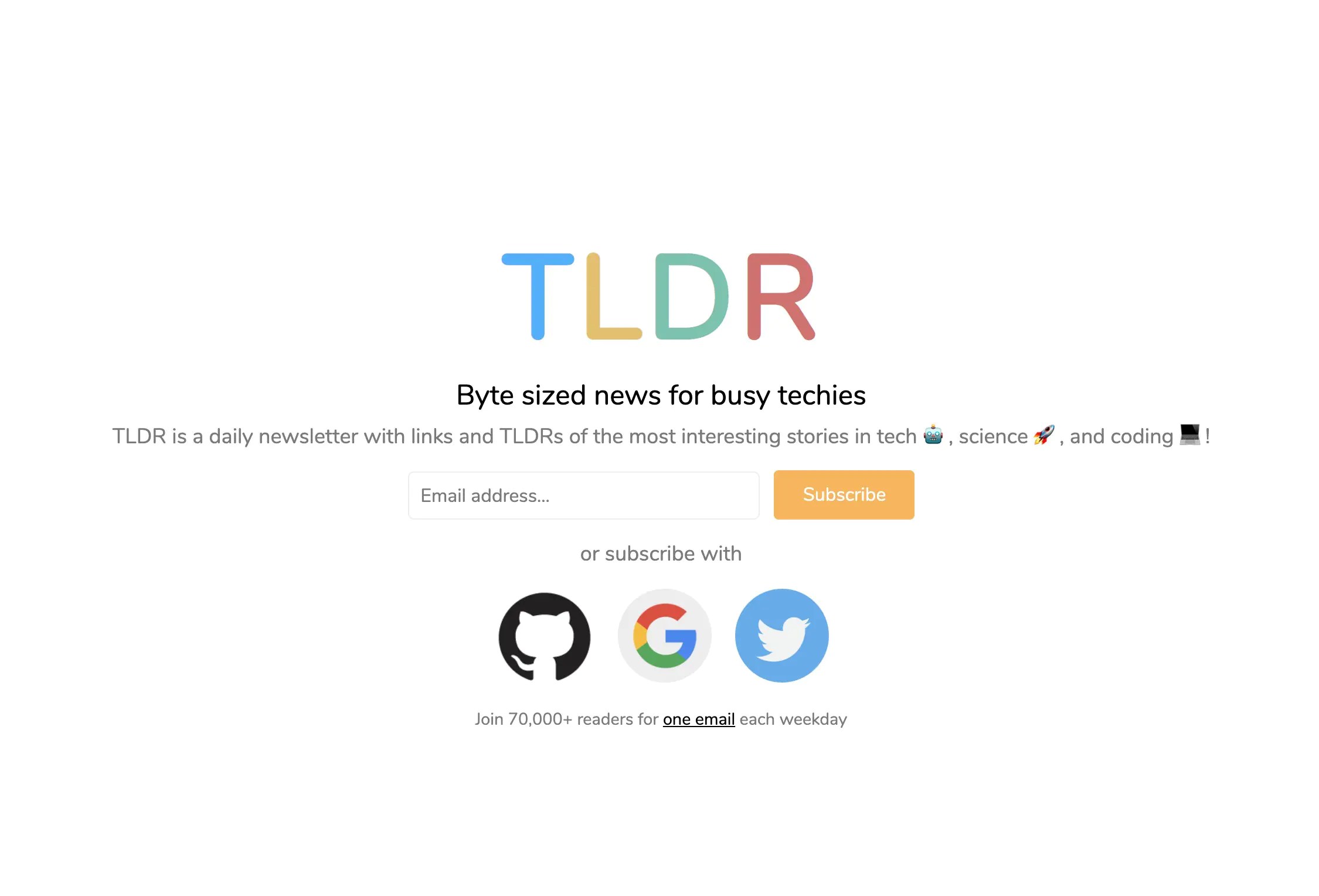 TLDR newsletter sign-up page