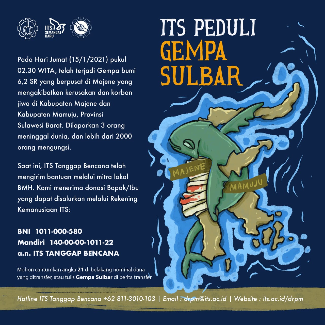 Poster untuk penggalangan donasi dari ITS Peduli Gempa Sulawesi Barat - ITS  News