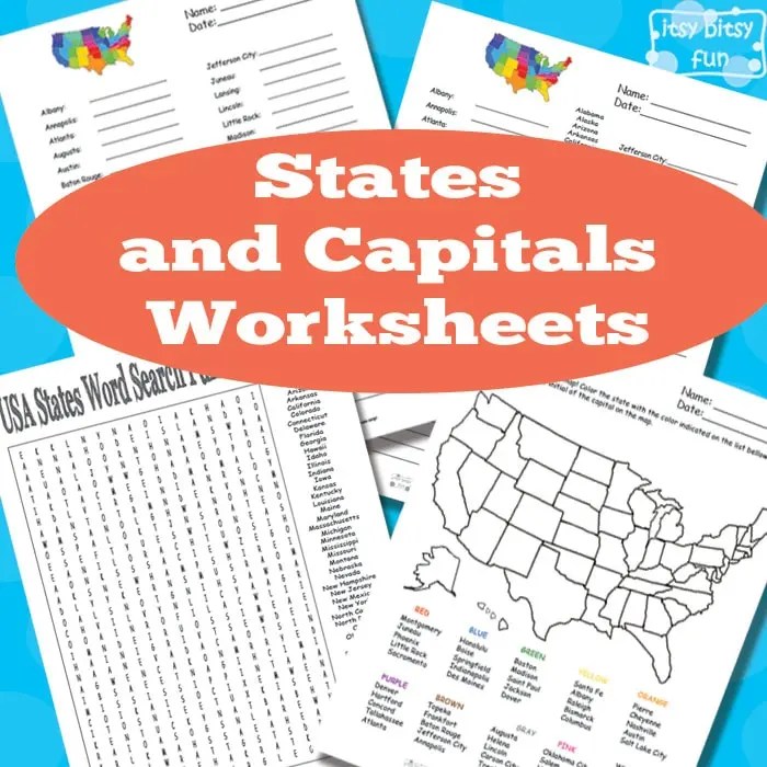 states and capitals worksheets itsy bitsy fun