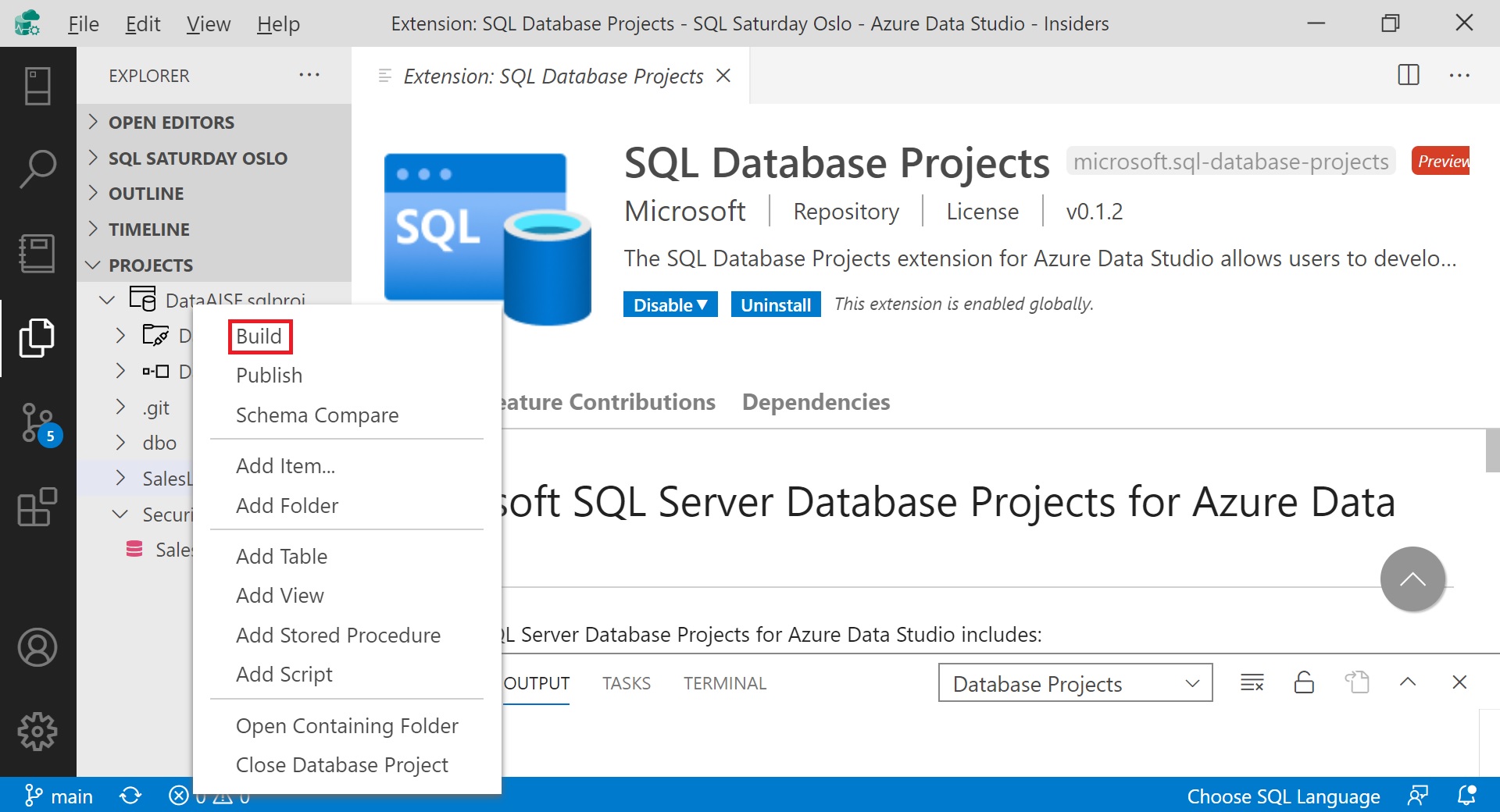 Tips about creating Database Projects in Azure Data Studio