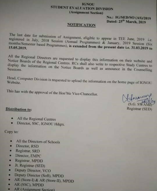 Assignment Submission Last Date Extended Upto 15th May