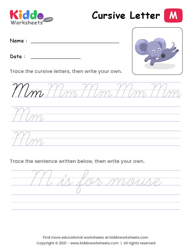 free printable cursive writing letter m worksheet kiddoworksheets
