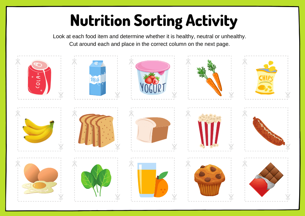 nutrition sorting activity worksheet kidpid