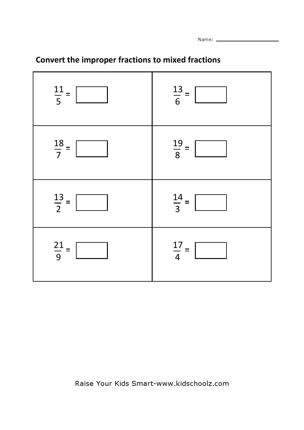 grade 4 convert improper fraction to mixed fraction worksheet 2 kidschoolz