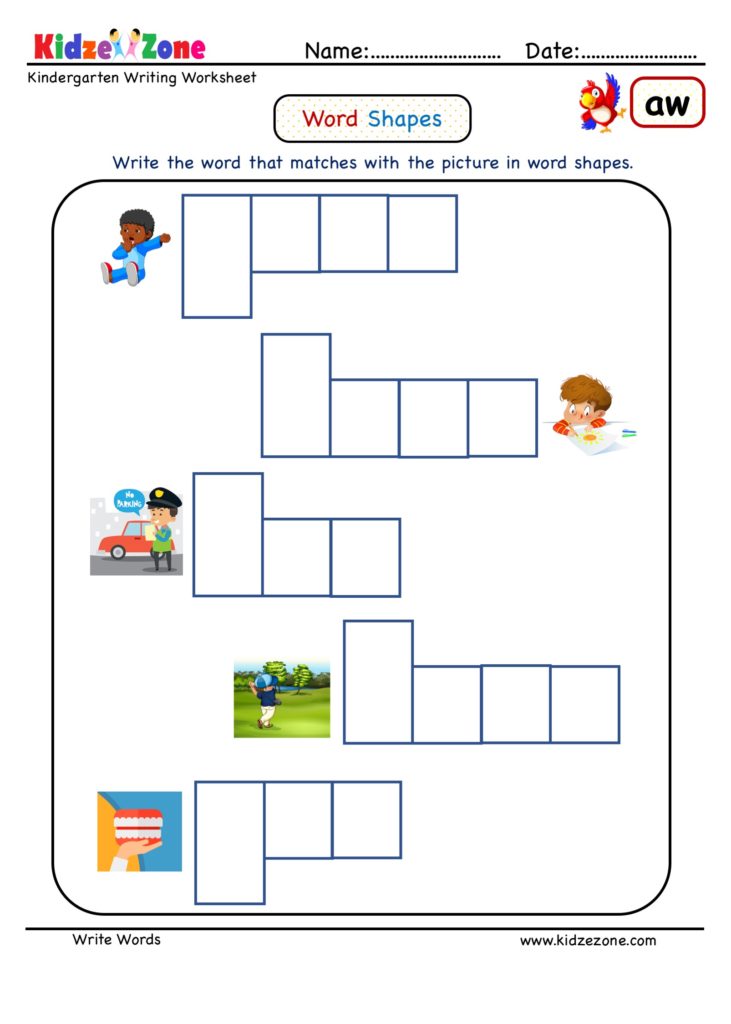 aw word shapes kindergarten worksheet kidzezone