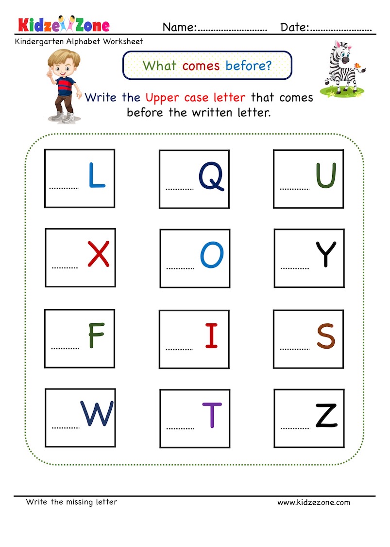 kindergarten missing letter worksheet what comes before