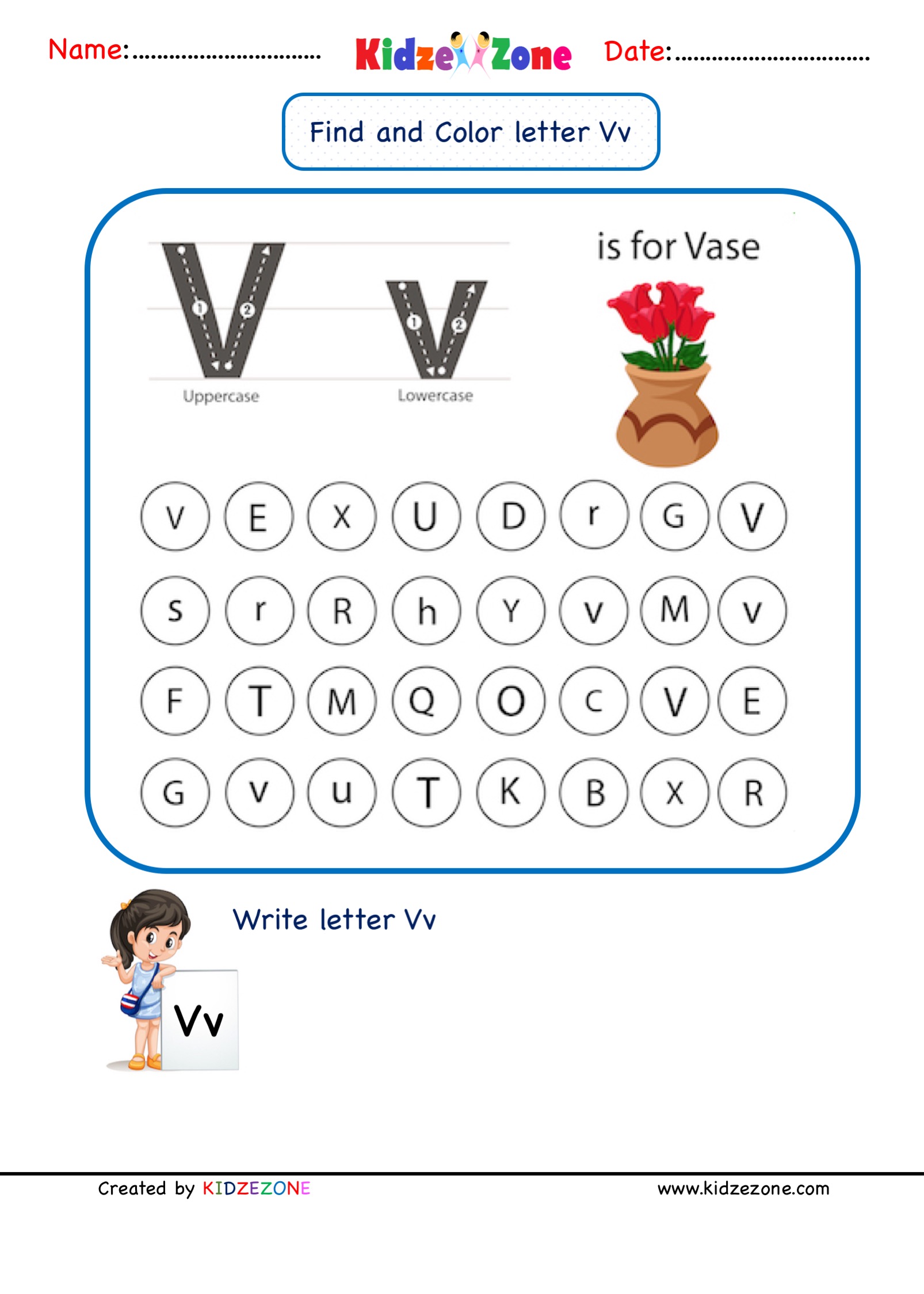 kindergarten letter v worksheets find and color