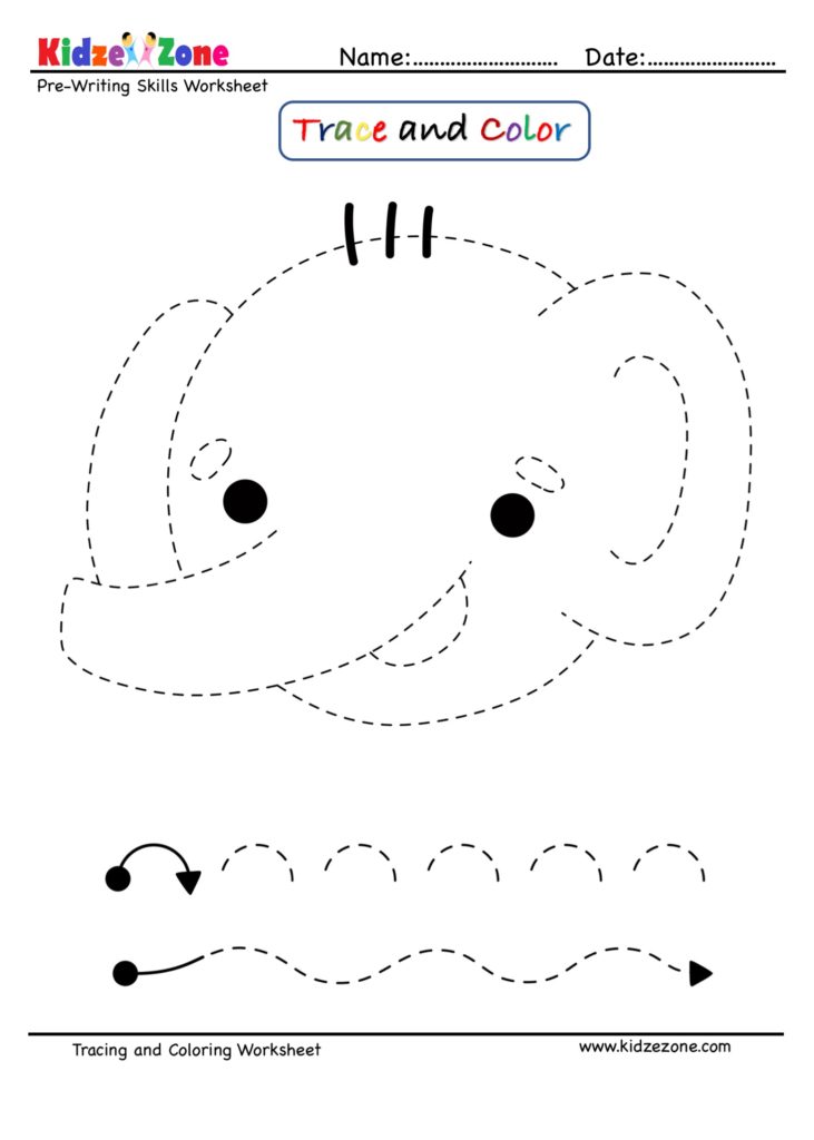 baby elephant trace and color worksheet kidzezone
