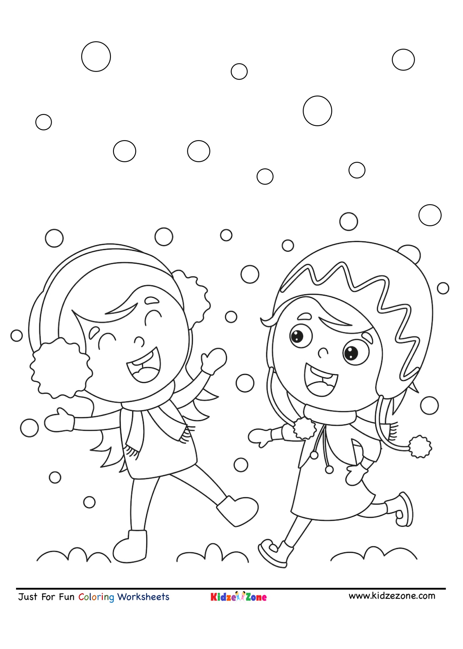 kids playing in snow cartoon coloring page kidzezone