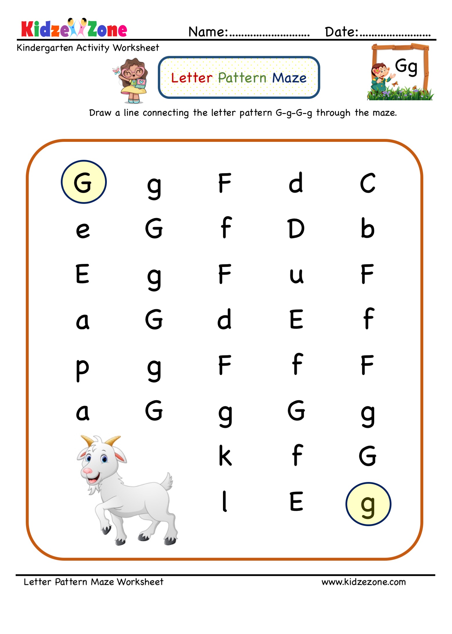 letter g maze worksheet kidzezone