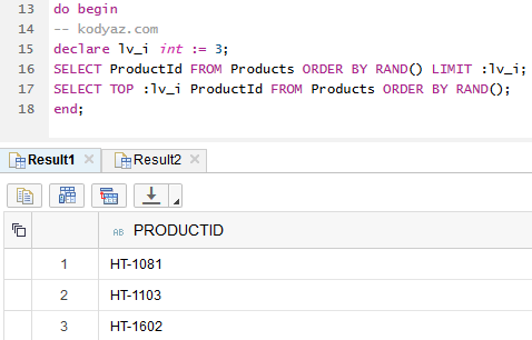 Select Random Rows From SAP HANA Database Table using SQLScript