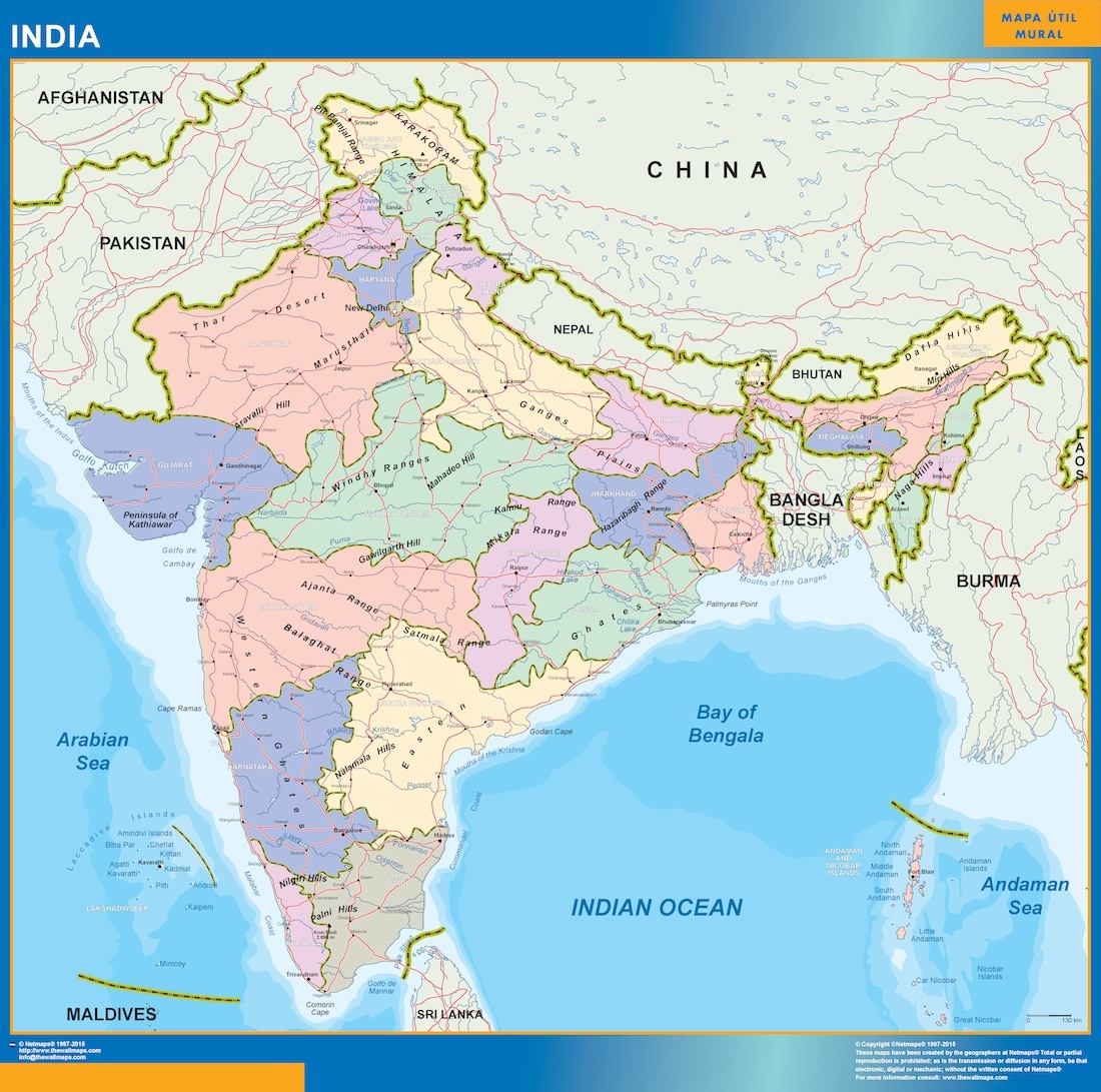Online maps are strictly for personal use only. India wall map | Laminated wall maps of the world.