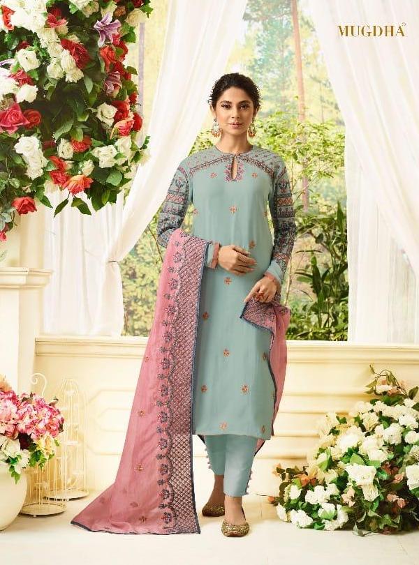 Light Blue Embroidered Party Wear Suit 