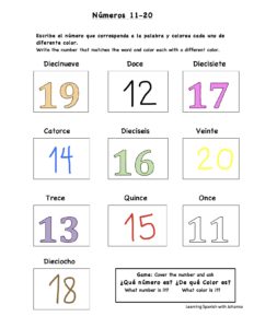 worksheet numbers 10 20 learning spanish with johanna