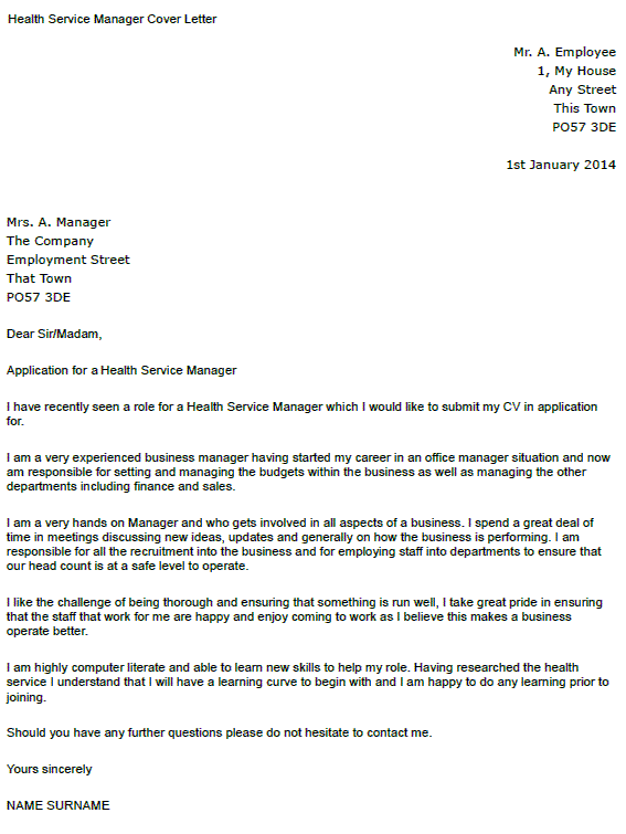 Employers don't like it when you tell them what they already know. Health Service Manager Cover Letter Example Learnist Org