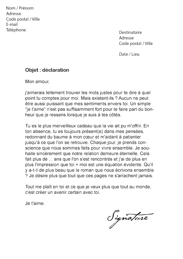 Lettre de déclaration d’Amour (Simple et efficace) - Modèle de Lettre