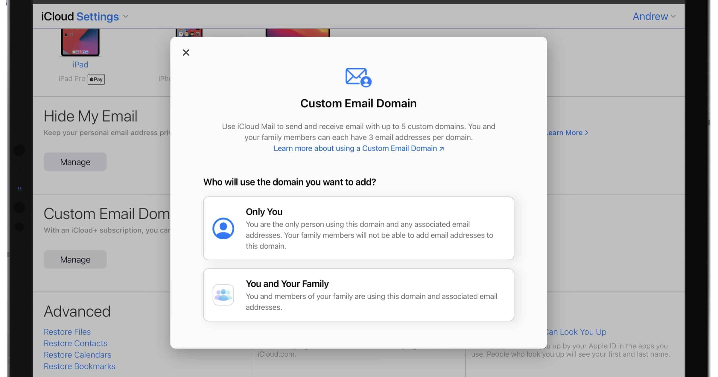 Use your apple id or create a new account to start using apple services. How To Start Using Custom Icloud Domains For Email The Mac Observer