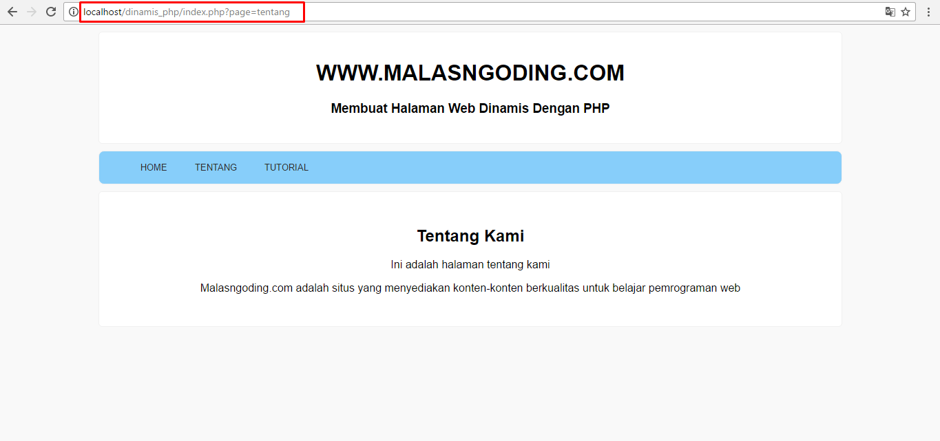 Untuk memulai pembuatan web dinamis, kita buat sebuah project di localhost (htdocs), misalnya sebuah . Membuat Halaman Web Dinamis Dengan Php Malas Ngoding