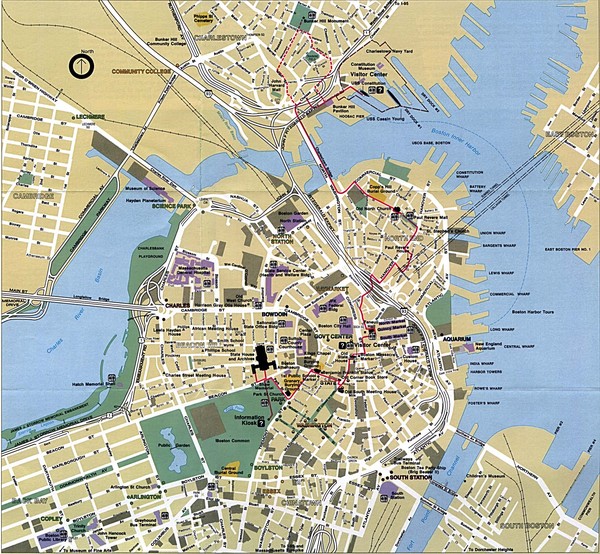 1 day hop on & off pass. Boston Tourist Map Boston Mappery