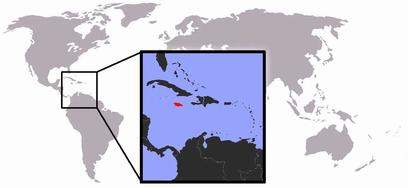 Jamaica is a mountainous island in the caribbean sea about 600 miles (965 kilometers) south. Location Of Jamaica Mapsof Net