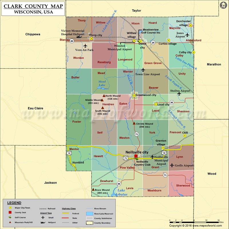 Oshkosh has both historic and modern venues featuring engaging exhibits and an excellent performing arts scene. Clark County Map, Wisconsin