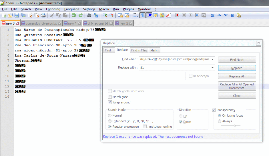 Notepad++ HTML replaced text Blog do Regis